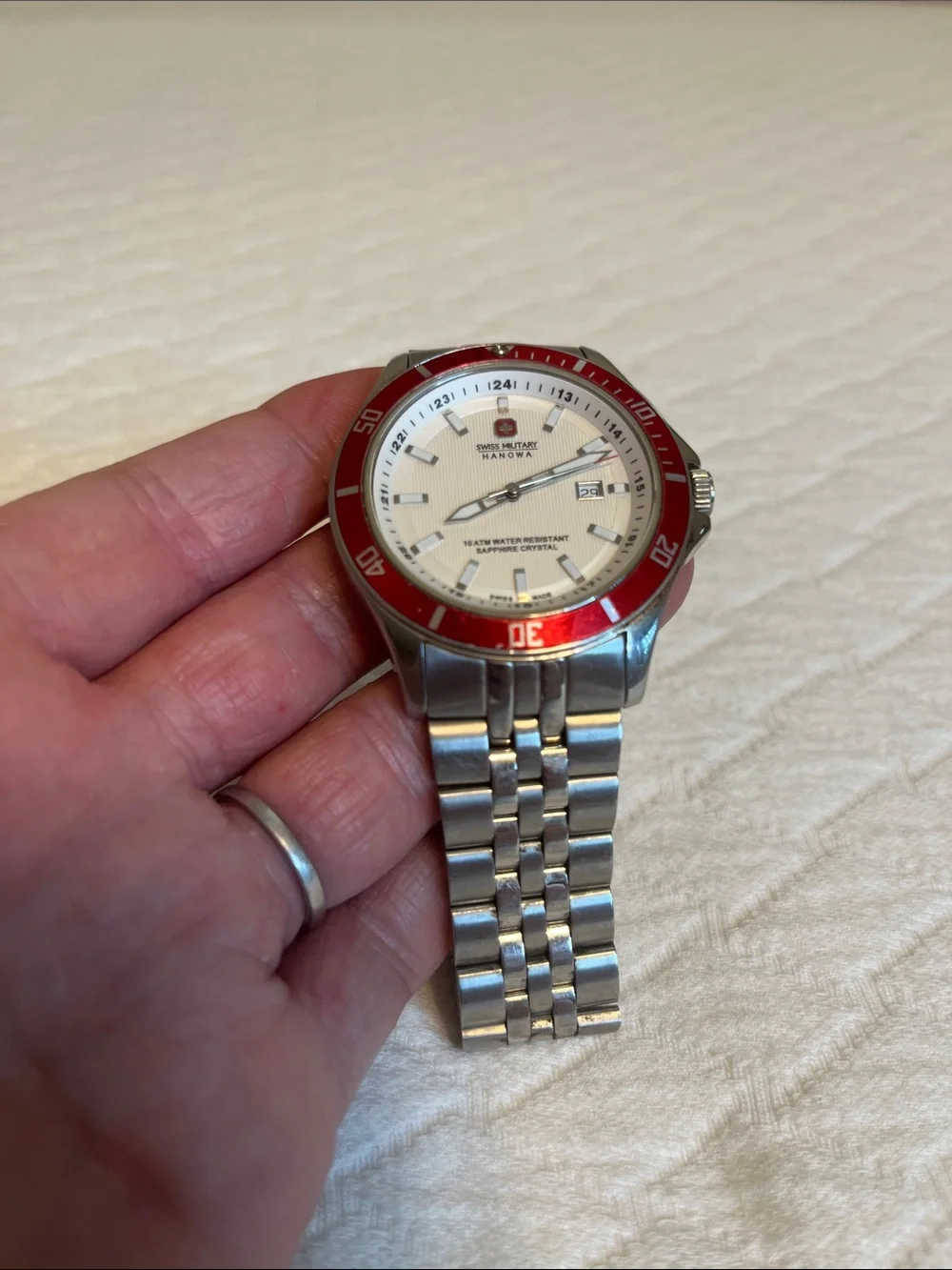 Swiss Military Hanowa Men's Stainless Steel Watch with Red Bezel